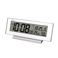 Seiko Clock Alarm Clock with Constant Illumination, Radio Wave, Digital Calendar, Temperature, Humidity Display, Visible at Night, White SQ762W SEIKO