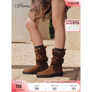 73hours Women's Shoes Nomadic Knight Winter New Style Pointed Cowboy Western Boots Melade Pile Boots
