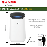 SHARP Air Purifier Ioniser Japanese Technology with HEPA Filter coverage 48sqm Fight Haze for living room with local warranty FP-J60E-White