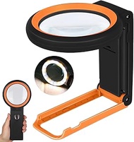 30X 40X Magnifying Glass with Light and Stand, Foldable Handheld Magnifying Glass 18 LED Illuminated