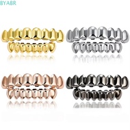 BYABR Teeth Grillz Top Bottom Set, Anti Slip Glossy  Teeth Grillz Caps, Trendy Shiny Silver Gold Tee