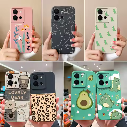 For Vivo Y36 4G 5G Case Dinosaur Soft Smooth Liquid Silicone Full Protection Anti Choc Phone Shell F