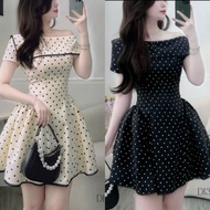 Lady Big Size Mokking Off-Shoulder Polka Dot Dress – Confident Flared Form A15