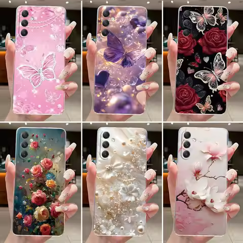 Case For Samsung A54 / A34 5G Luxury Butterfly Flowers Cover For Samsung A54 5G / A34 5G Transparent