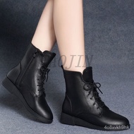 Tao Jin Korean Ankle Boots Women's Autumn and Winter New Fleece-Lined Dr. Martens Boots Women's Flat Boots Women's Leath