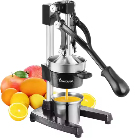 Heavy-Duty Cast Iron Manual Juicer Press with Stainless Steel Cup for Citrus Fruits, Easy Clean