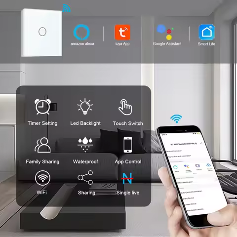 TAWOIA Wifi Touch Light Switches 1/2/3/4Gang Smart Wall Switch Tuya Smart Life Alexa Voice Control W