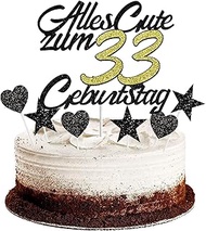 Conruich Cake Decoration 33rd Birthday Man, Cake Decoration Happy 33th Birthday Black, Glitter Cake 