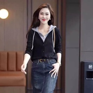 Jasmine High-End Anti-Aging Fashion Set ผู้หญิง ฤดูใบไม้ผลิ ฤดูใบไม้ร่วง New Style มีฮู้ด เดนิม Mini