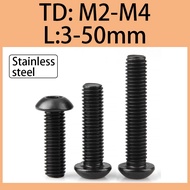Black 304 stainless steel mushroom head bolt, round head hexagonal screw, half pan head screw, screw M2/M2.5/M3/M4