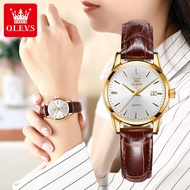 Jam tangan perempuan waterproof OLEVS Original Leather Luminous Ladies watch Fashion Korean watch for women