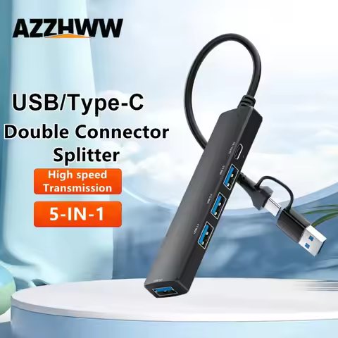 5 Port USB 3.0 Hub USB Hub Extender Splitter with 4 USB-A + 1 PD Type-C Fast Charging/Data Port Exte