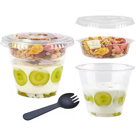 9 oz Clear Plastic Yogurt Parfait Cups with Lids Disposable To Go Cereal Cups for Breakfast Snack Fr