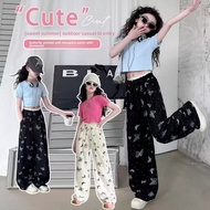 Girls Pants 5-15Y / 80-170cm Wide Leg Pants Elastic Waist Casual Trousers Trendy Stylish Bottoms
