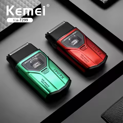 Kemei Beard Trimmer Professional Double Foil Shaver LCD Display Shaver External Rotor Brushless Moto