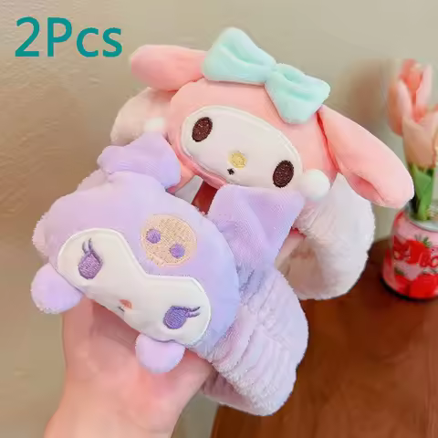 @Cartoon Bow Hairband Wash Face Headwrap Kt Melody Cinnamoroll Kuromi Pompompurin Girls Facial Mask 