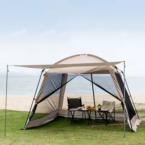 6 Person Camping Tent, Waterproof Windproof Sun Shelter, Instant Setup Family Tent for Outdoor Beach