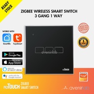 reTouch Tuya Smart Home Zigbee 3 Gang Wireless Switch Tuya Smart Life App supports Amazon Alexa Goog