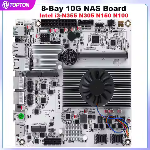 NAS Motherboard Intel N150 N100 i3-N305 8-Bay 1*10G 2*2.5G LANs 2*NVMe 2*SFF-8643 to 8*SATA Firewall