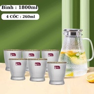 1.8L rough patterned glass water bottle + 400ml cup made of high-quality borosilicate heat-resistant