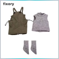 fixory Fashion Doll Clothes Layered Suspender Dress with Socks Outfit for Blythe Doll Styling and Co