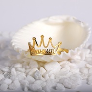 BONLAVIE【Name Custom Ring】Hollow Crown Custom Name Ring Stainless Steel Adjustable Wedding Ring Comm