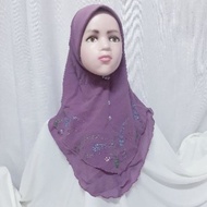 Tudung Bawal Sarung Instant Budak ALYA Colourful Diamond Chiffon Soft Awning