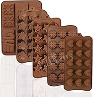 MoldBerry Silicone Chocolate Mould Combo | Pack of 5 | 24 Cavity Heart & Round, 15 Cavity Star, Flow