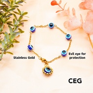 Anti-ghost month self and business protection lucky charm evil eye & stainless bracelet (CEG)