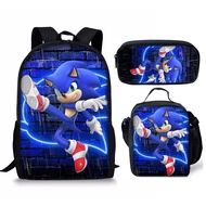 Sonic Student Schoolbag Backpack Messenger Bag Pencil Bag Multifunctional Bag Kids Cartoon Bag（17inch）