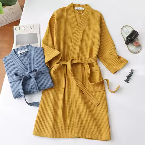 Pure Cotton Bathrobe Spring and Summer Thin Morning Robe Long Beauty Salon Bathrobe