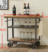 Iron solid wood vintage dining car wine water tea sailor cart three-story trolley mobile kitchen rac