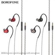 Borofone BM88 Sport Dual-Speaker Earphones With Mic 3.5mm Wire-controlled Earphone Microphone Music Earbuds Headset Headphone HD Stereo Surrond Sound Audio 10mm Speaker Button Control 1.2m Cable Universal Red Black BM 88 通用有線耳機連咪1.2米線控音頻插頭立體聲有綫耳筒紅色黑色