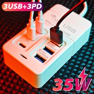 35W Multifunction 6 Ports Desktop Power Strip Charger Adapter USB Type C Charger Fast Charging for U