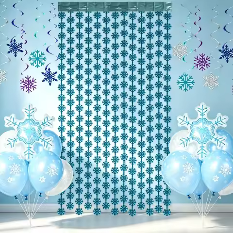 Frozen Theme Party Decor Blue Snowflake Foil Curtain Snowflake Balloon Hanging Swirl Winter Frozen B