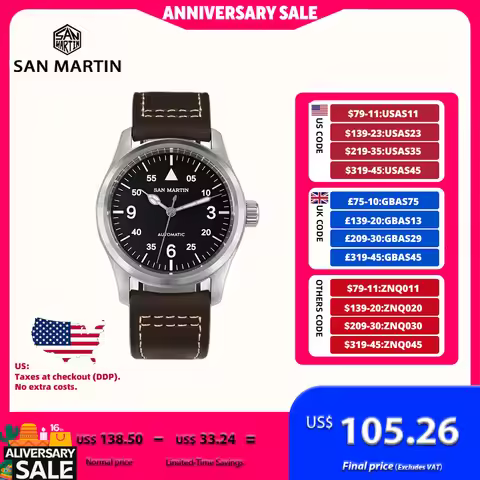 San Martin 37mm Pilot Watch For Men 8215 Retro Mechanical Wristwatch Military Clock Automatic Waterp