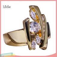 LK Luxury Marquise Cut Round Rhinestone Inlaid Geometric Finger Ring Jewelry