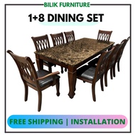 💥 Free Intsall💥- Dining Set / Marble Table / 1+8 / 1 Meja 8 Kerusi / Set / meja makan 8 kerusi/Brown/Solid Wood