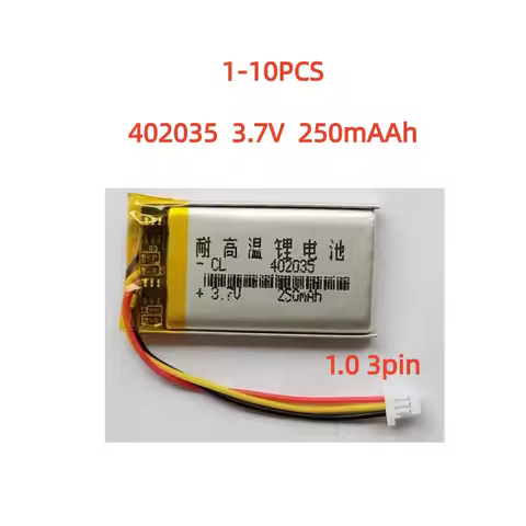 1-10PCS 3.7V 250mAh Lipo Rechargeable Battery 402035 + 1.0mm 3Pin Plug for Driving Recorder Headset 