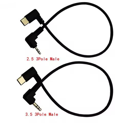 3.5mm & 2.5mm Audio to USB C Cable 90 Degree angle USB Type-C to 2.5 3.5 mm elbow Male AUX Headphone