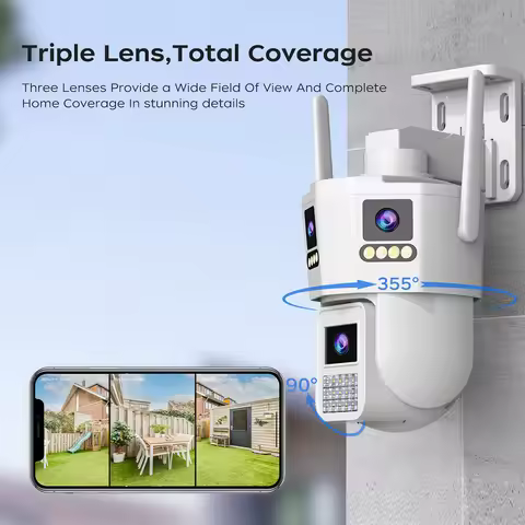 JOOAN 6K 12MP WiFi Outdoor Camera Three Len AI Motion Tracking PTZ Video Camera Security Protection 