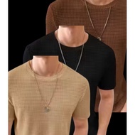 3 Pcs Premium Waffle Plain T-Shirts Stretch T-Shirts SML-XL-XXL-XXXL-4XL Jumbo T-Shirts for Men and 