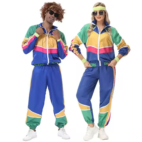 Couples Retro Hippie Costumes Male Women Carnival Halloween Party 70s 80s Rock Hip-Hop Disco Clothin