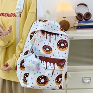 High School & College Student Backpack with Cute Donut Graffiti - 20.29L