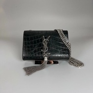 YSL 354120  黑鱷魚壓紋KATE銀鍊包