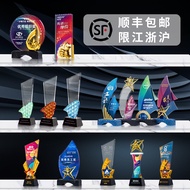 Crystal metal trophy crystal colorful annual party event employee honor award appreciation incentive