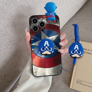 Samsung Galaxy ON7 2016 ON7 C7 Pro C9 C9 Pro A03 A03 Core 2015 J2 Prime A04 A04E M04 F04 A05 A05S A24 4G Cartoon Captain America Phone Case With Doll and Holder Lanyard