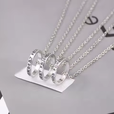 3 Pcs/Set Best Friends Forever Necklaces Round Simple Pendant Necklace For Girls Women Sisters BFF F