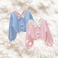 Sweater Vintage Ribbon V-Neck Premium Thick Sueterku Sweater Premium Pompom KnitKawai - M05