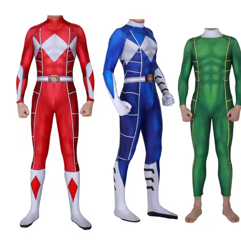 3D Print Kyoryu Sentai Zyuranger Ranger Cosplay Costume Red/Blue/Green Rangers Bodysuit Cheap Zentai